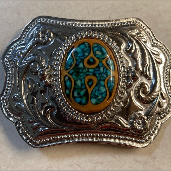Crushed Turquoise Belt Buckle - Picture 2 of 8